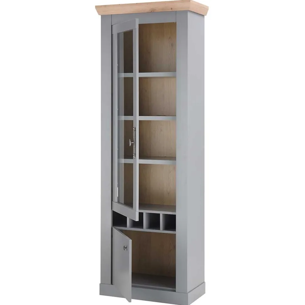 Country Vitrine in Lichtgrau & Eiche Optik - Buleta