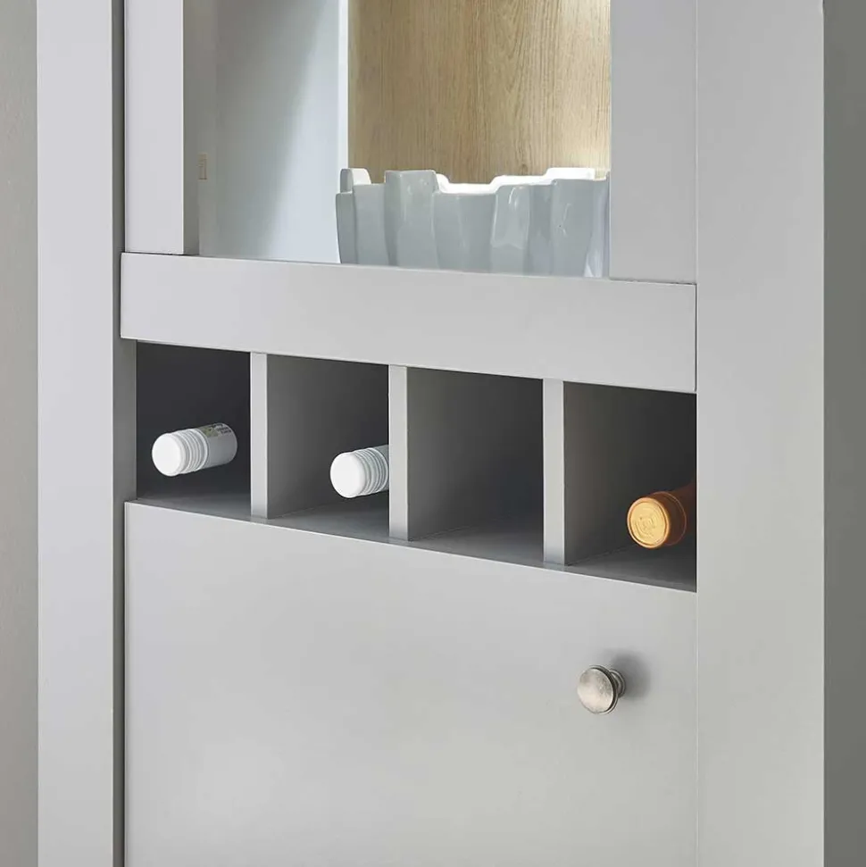 Country Vitrine in Lichtgrau & Eiche Optik - Buleta