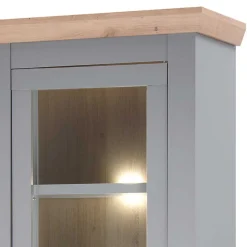 Country Vitrine in Lichtgrau & Eiche Optik - Buleta