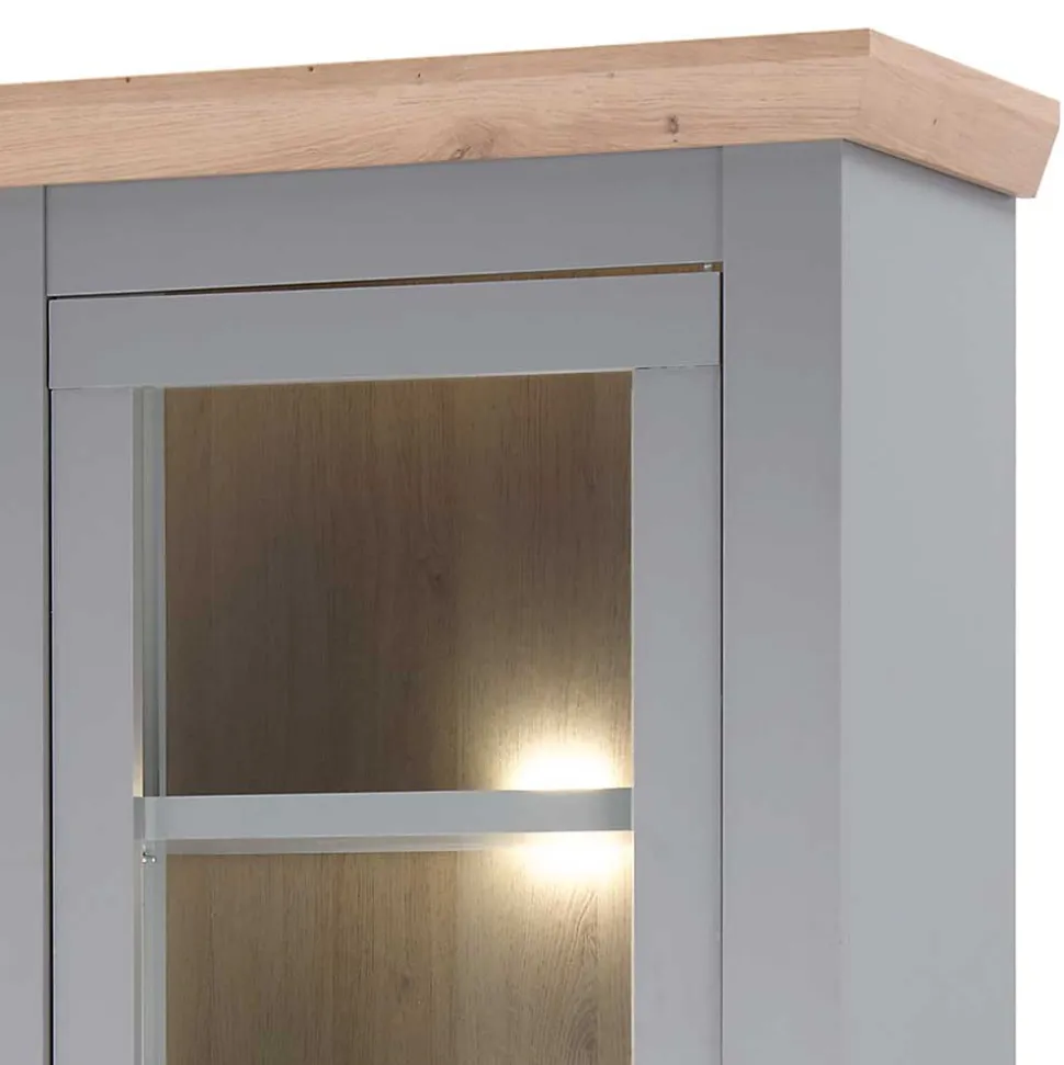 Country Vitrine in Lichtgrau & Eiche Optik - Buleta