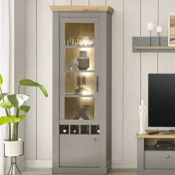 Country Vitrine in Lichtgrau & Eiche Optik - Buleta