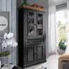 Country Vitrinenschrank in Grau & Eichefarben - Ustricia