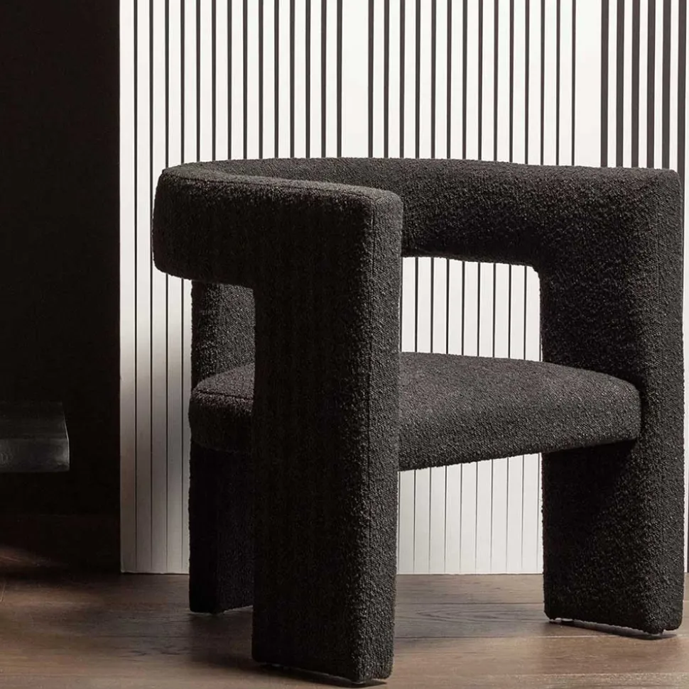 Design Cocktailsessel in Dunkelgrau Boucle - Seanno