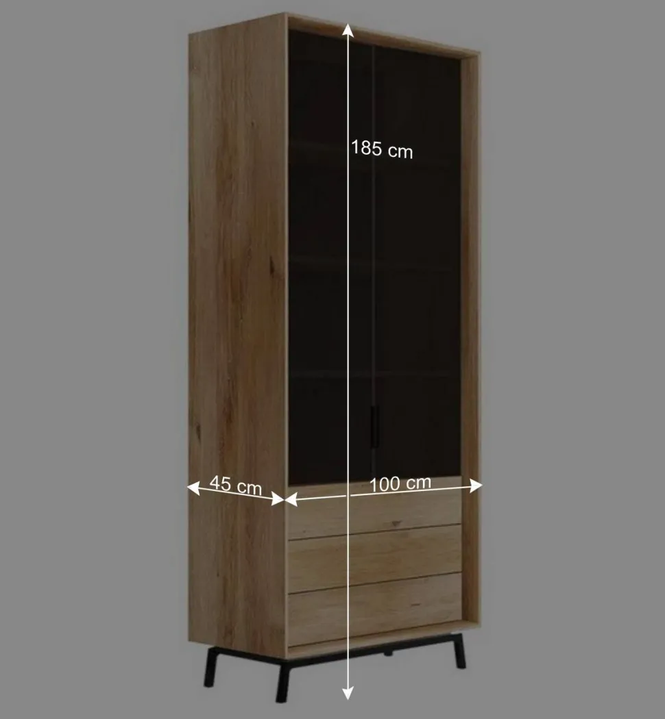 Design Eiche Schrank mit getönten Glastüren - Fabiella