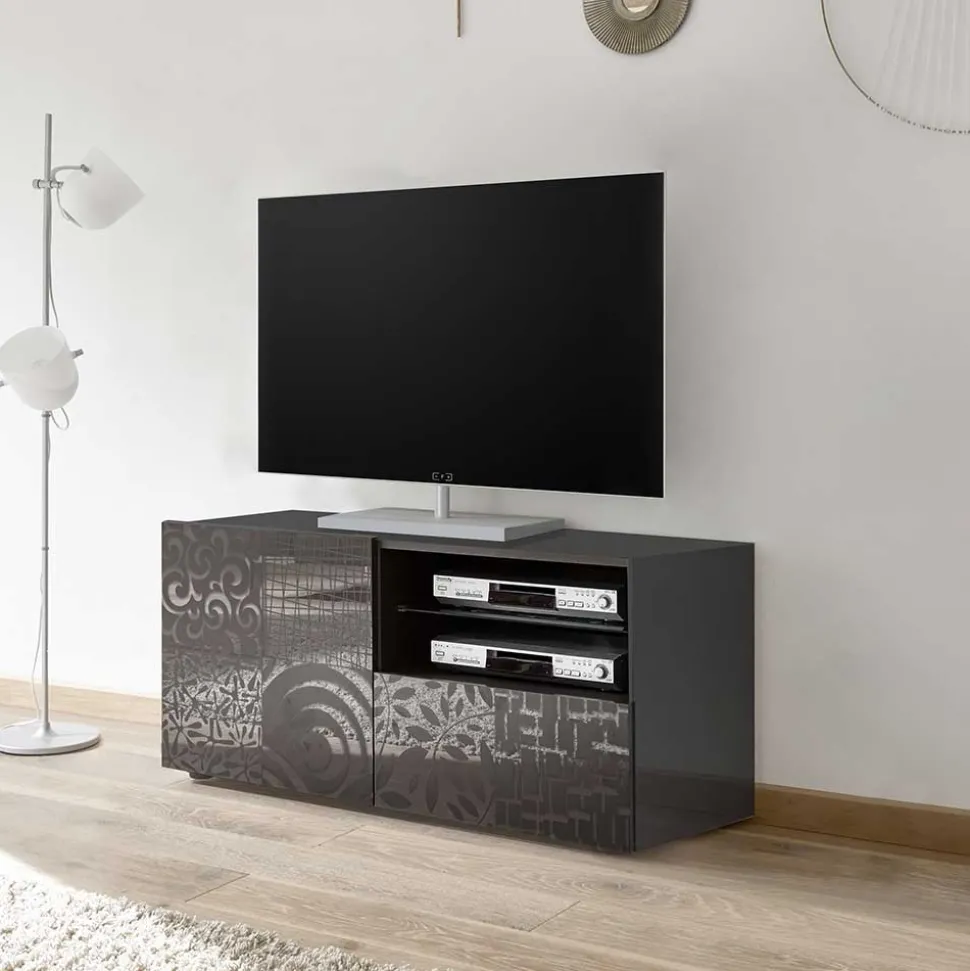 Design Hochglanz TV Element in Anthrazit - Ipatal