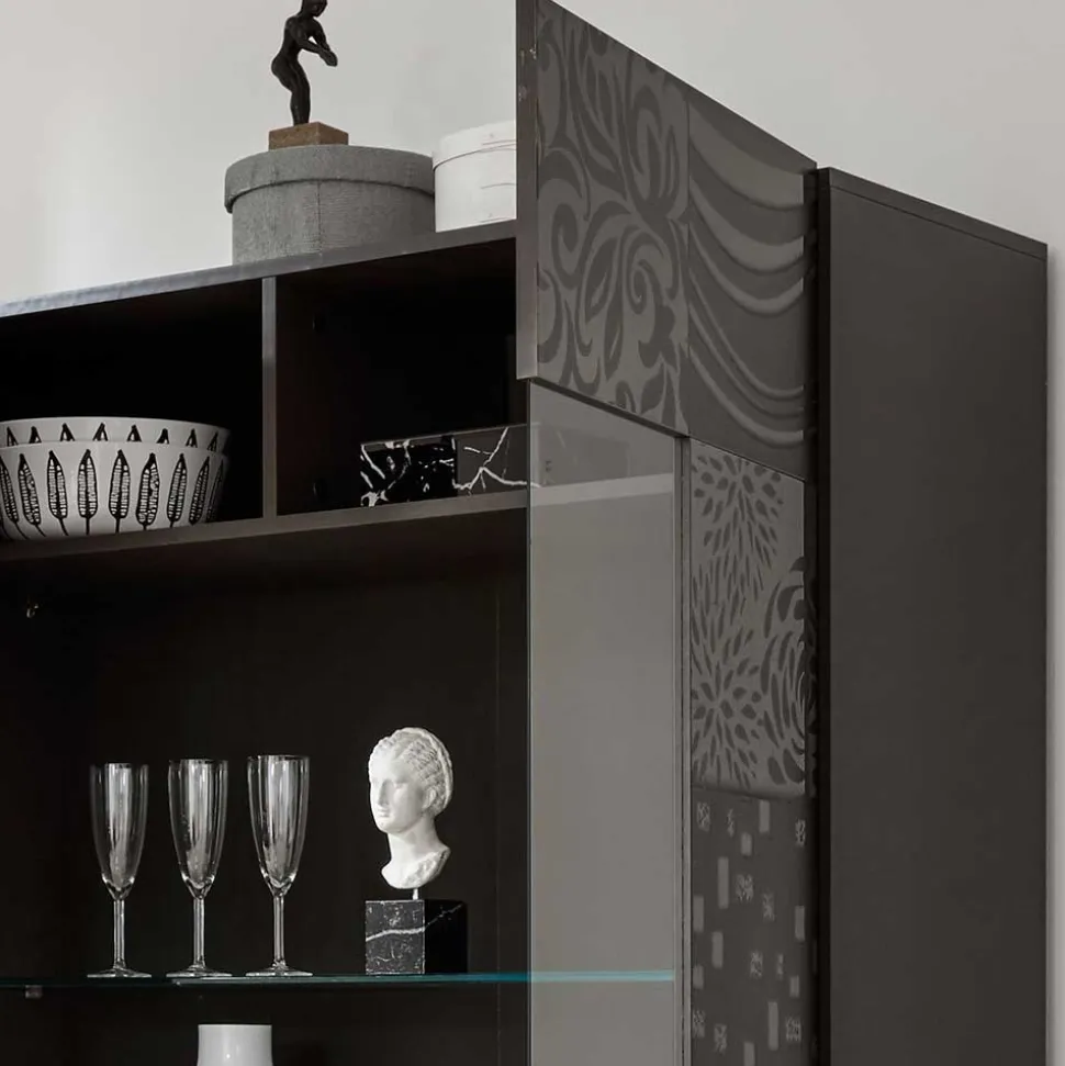 Design Hochglanz Vitrine in Anthrazit - Ipatal