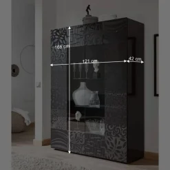 Design Hochglanz Vitrine in Anthrazit - Ipatal