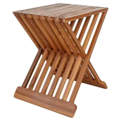 Design Hocker in X-Form aus Teak Massivholz - Zalya
