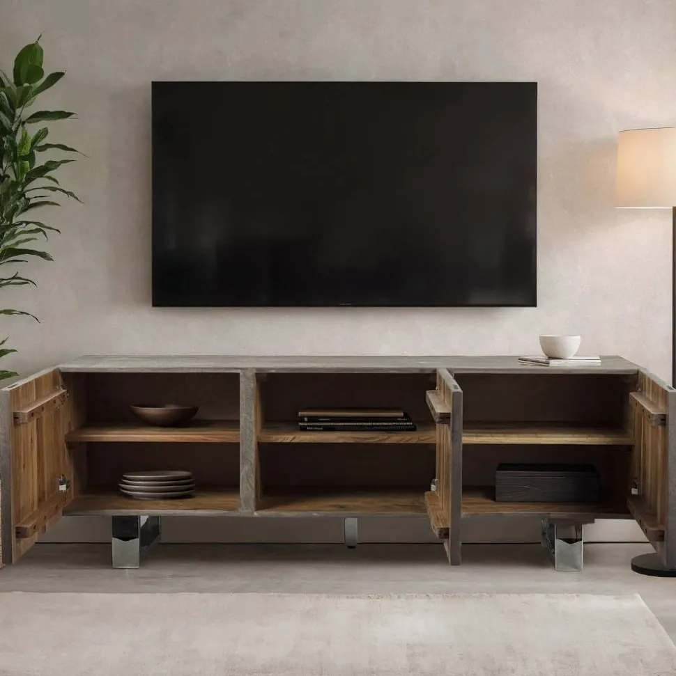 Design Lowboard in Grau und Chrom - Vientor