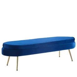 Design Polsterbank in Blau Samt & Gold Metall - Dotagon