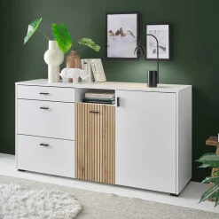 Design Sideboard in Mattweiß mit Wildeiche - Nenaloro