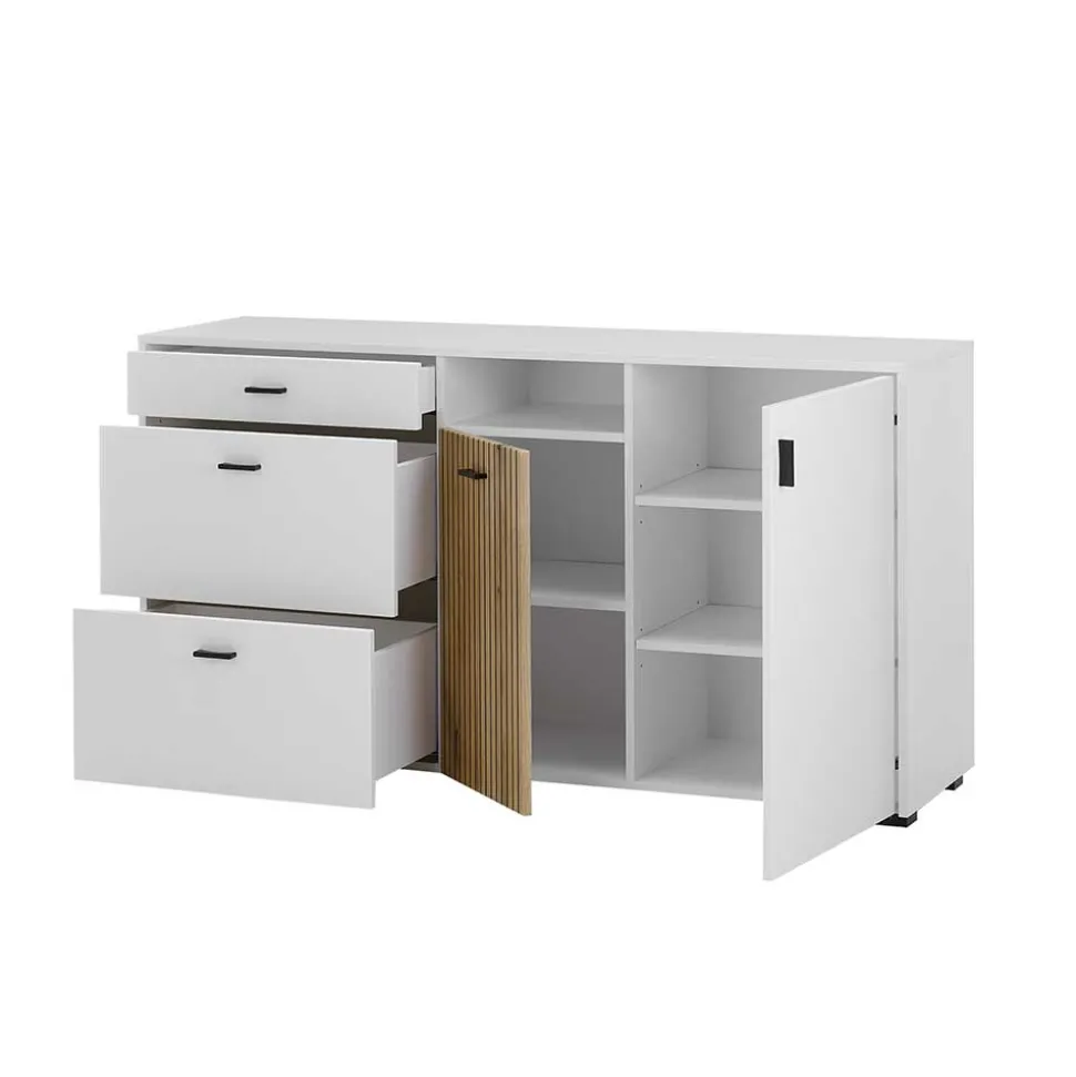 Design Sideboard in Mattweiß mit Wildeiche - Nenaloro