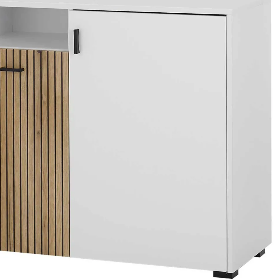 Design Sideboard in Mattweiß mit Wildeiche - Nenaloro