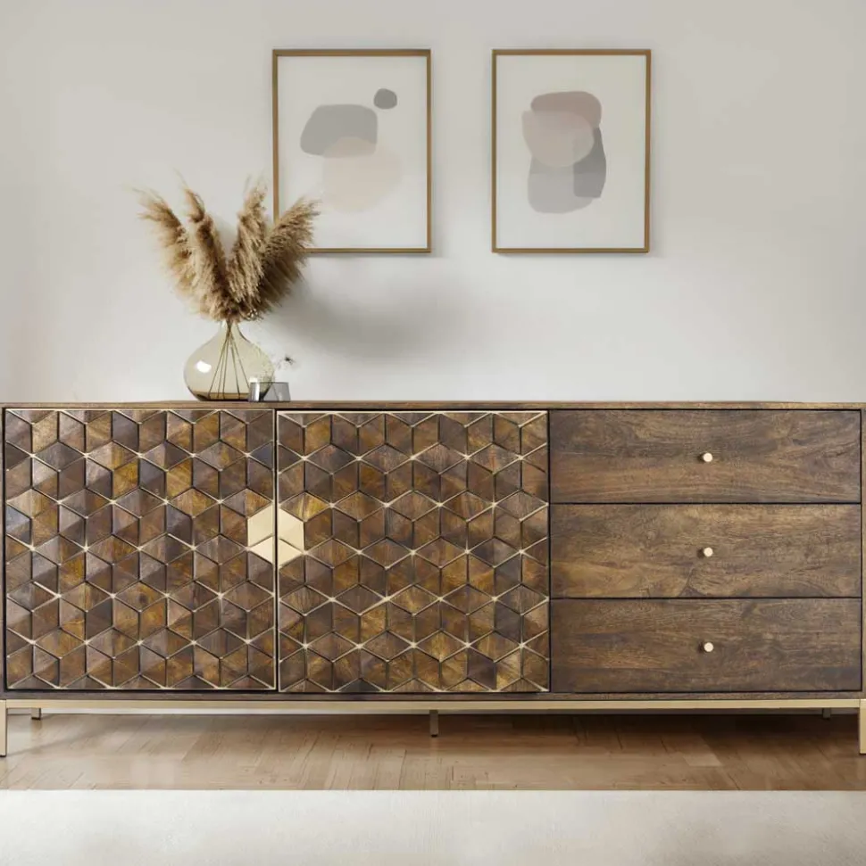 Design Sideboard in Walnussbraun und Gold - Feregato