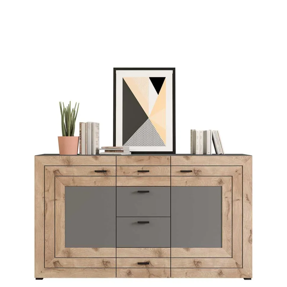 Design Sideboard in Wildeiche NB & Grau - Scarlett