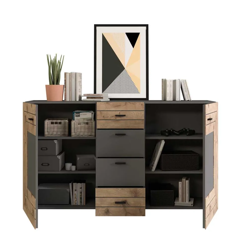 Design Sideboard in Wildeiche NB & Grau - Scarlett