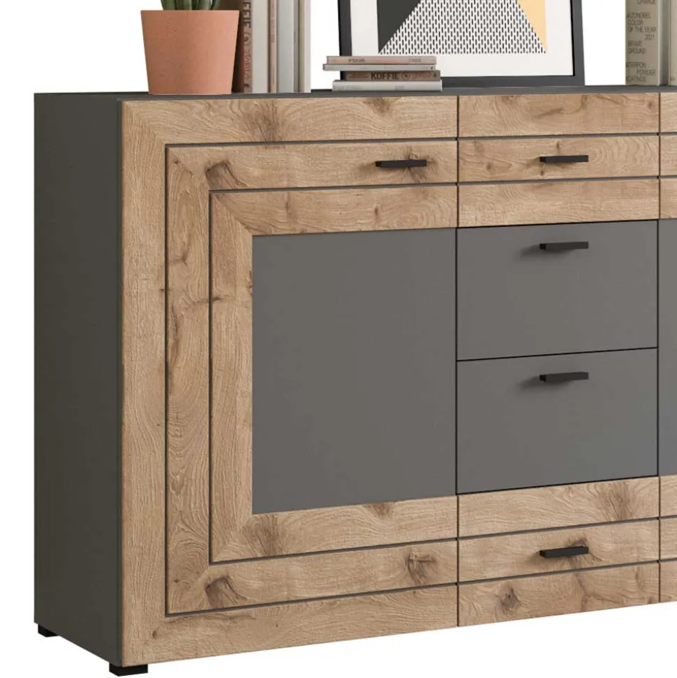 Design Sideboard in Wildeiche NB & Grau - Scarlett