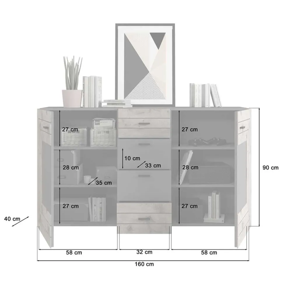 Design Sideboard in Wildeiche NB & Grau - Scarlett