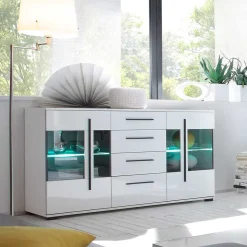 Design Sideboard Nennja in Weiß Hochglanz Glas