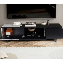 Design TV Board im Marmor Optik und Schwarz - Gumerus