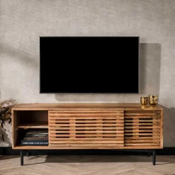 Design TV Board mit Lamellen Schiebetüren - Janana