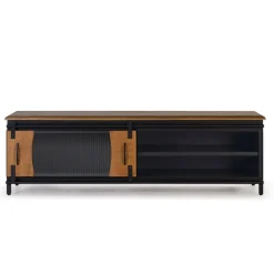 Design TV Lowboard aus Mangoholz und Metall - Aglia