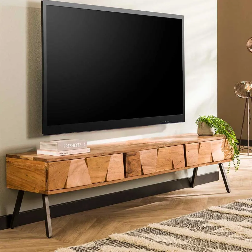 Design TV Tisch mit Schubladen aus Akazie - Tomya
