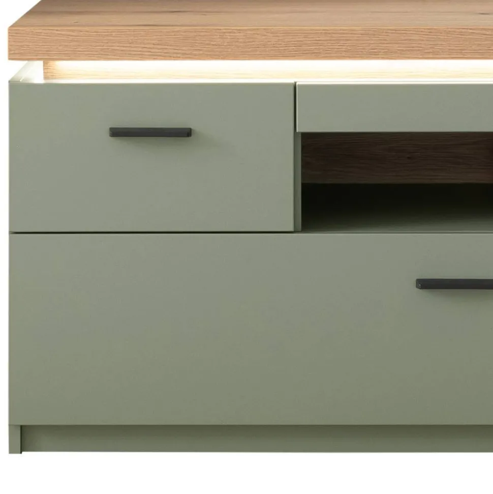 Design Wohnwand in Graugrün und Eiche - Kwin (dreiteilig)
