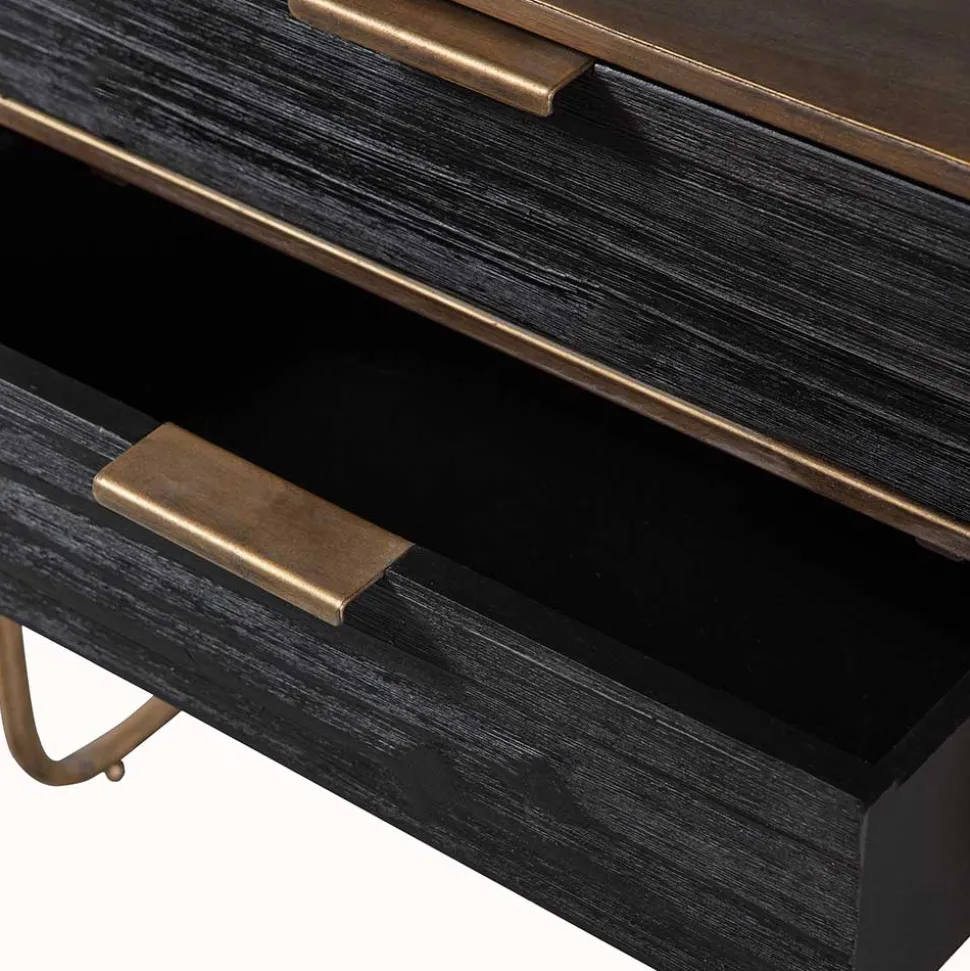 Designer Nachtkommode in Schwarz & Altmessing - Sianner