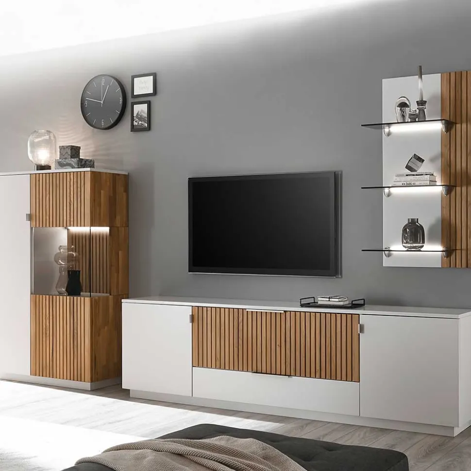 Designer TV Wohnwand in Weiß - Miloris (dreiteilig)