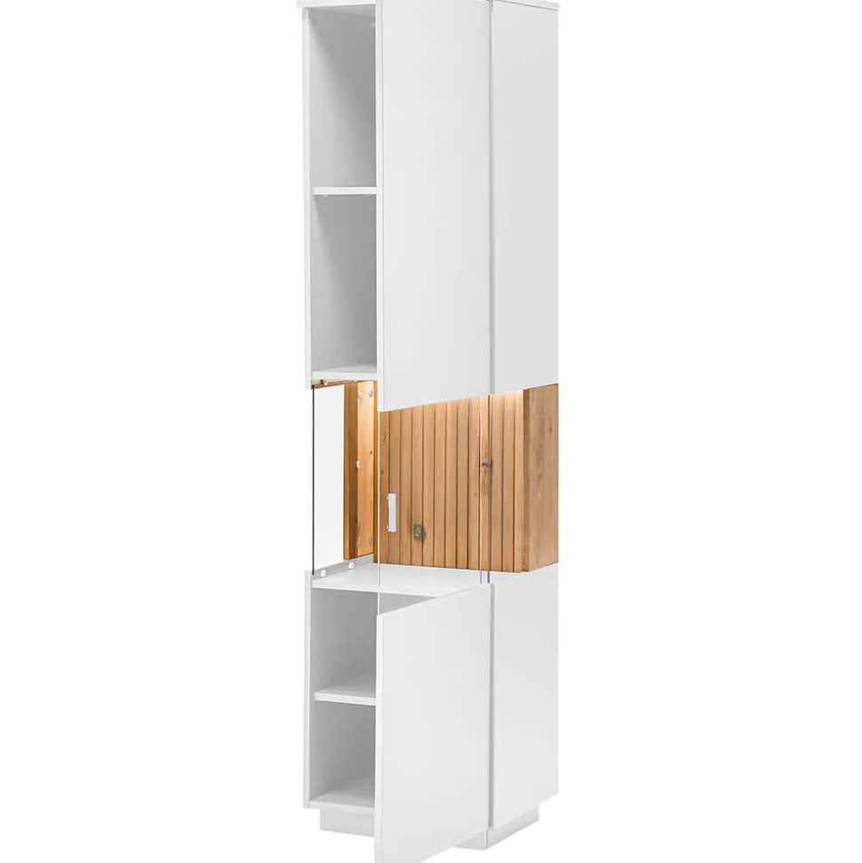 Designer Wohnzimmervitrine in Weiß und Eiche Bianco - Miloris