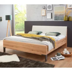 Doppelbett aus Kernbuche mit Polsterkopfteil - Krofun