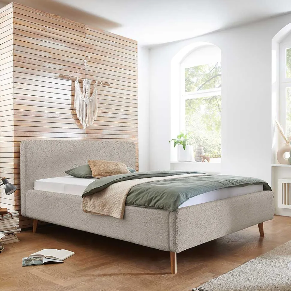 Doppelbett mit Bettkasten in Beige Webplüsch - Samuele
