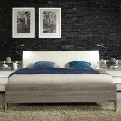Doppelbett Symonya mit Polsterkopfteil in Creme