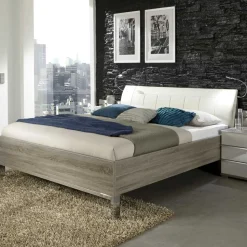 Doppelbett Symonya mit Polsterkopfteil in Creme
