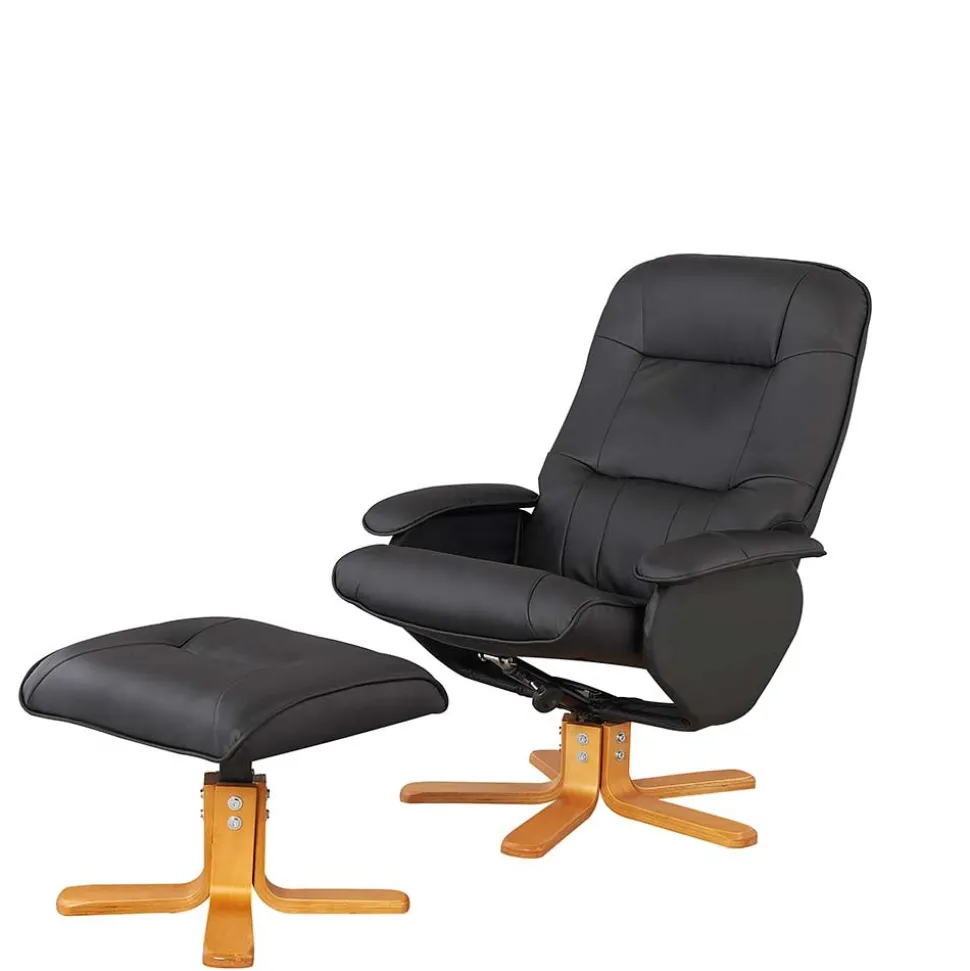 Drehbarer Sessel mit Hocker in Schwarz - Fidarela (zweiteilig)