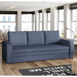 Dreisitzer Ausziehsofa in Jeansblau Samt - Adrerra