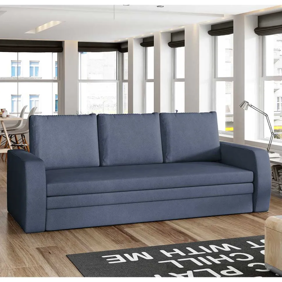 Dreisitzer Ausziehsofa in Jeansblau Samt - Adrerra