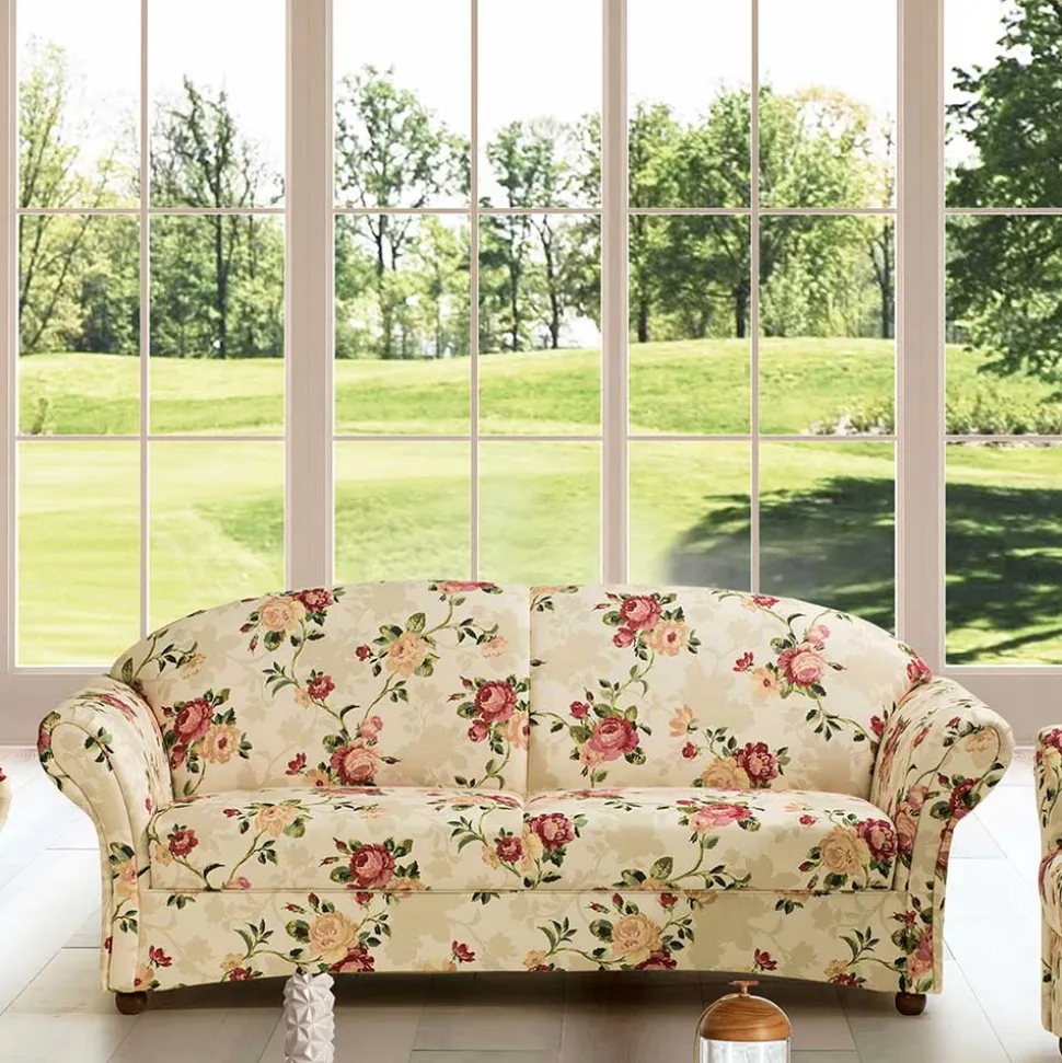 Dreisitzer Couch mit Rosen Stoffbezug - Bracas