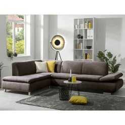 Dreisitzer Ecksofa in Dunkelbraun mit Chrom - Sona