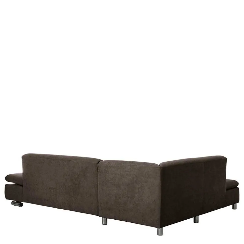 Dreisitzer Ecksofa in Dunkelbraun mit Chrom - Sona
