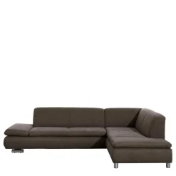 Dreisitzer Ecksofa in Dunkelbraun mit Chrom - Sona