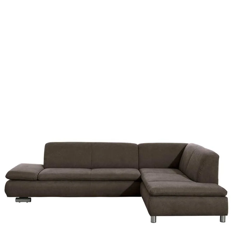 Dreisitzer Ecksofa in Dunkelbraun mit Chrom - Sona