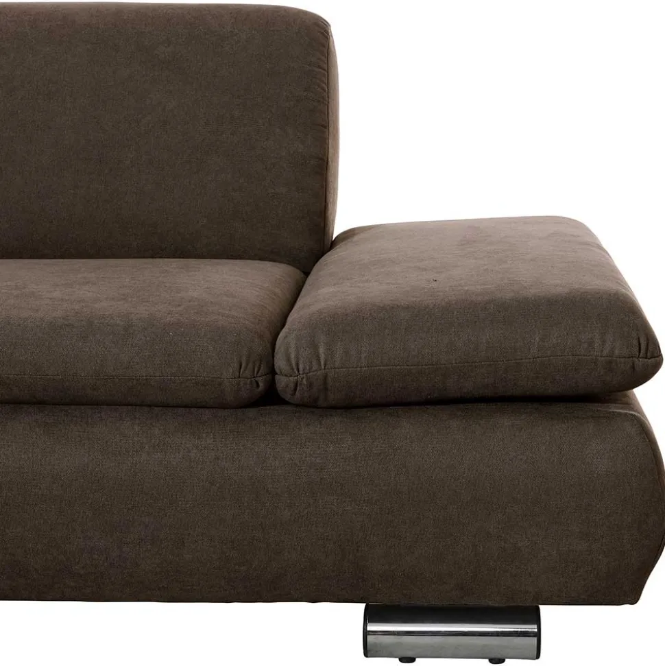 Dreisitzer Ecksofa in Dunkelbraun mit Chrom - Sona