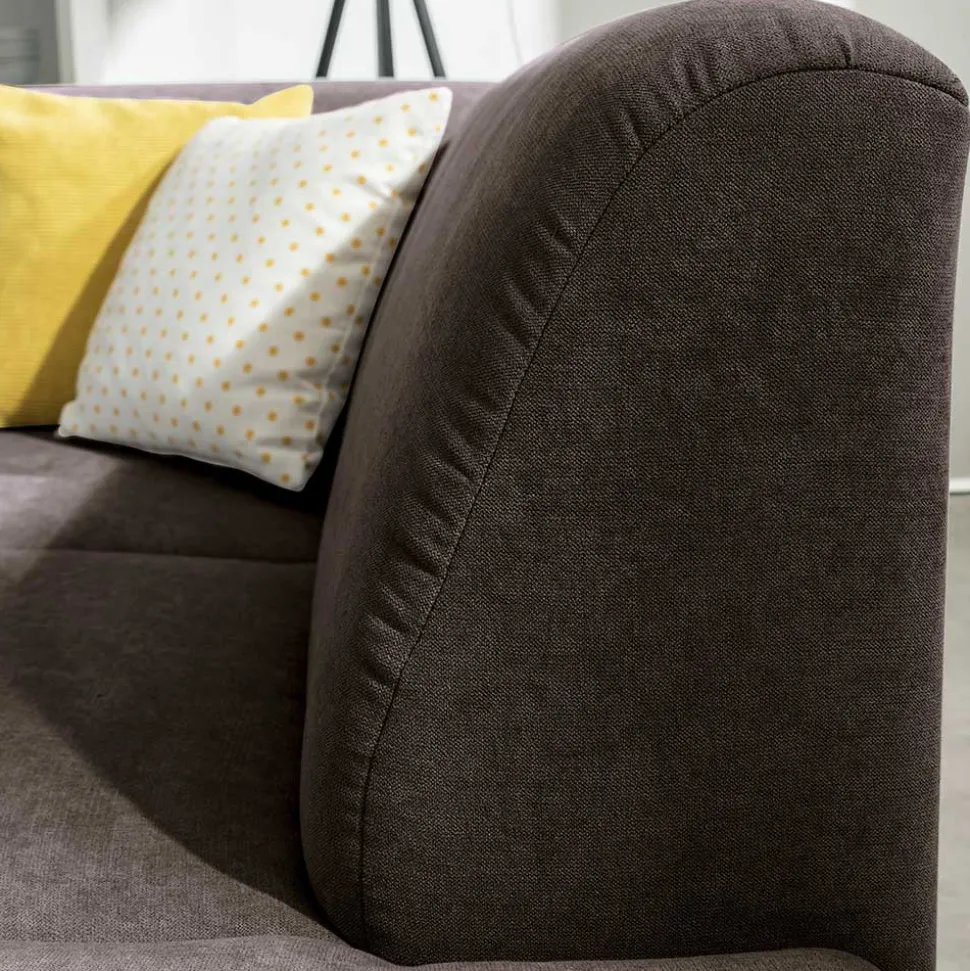 Dreisitzer Ecksofa in Dunkelbraun mit Chrom - Sona