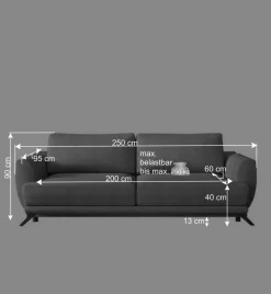 Dreisitzer Klappsofa in Dunkelgrau Samt - Palma