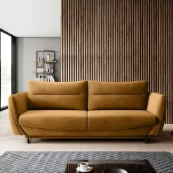 Dreisitzer Schlafcouch in Senfgelb Samt - Ombragon