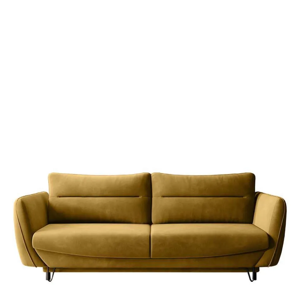 Dreisitzer Schlafcouch in Senfgelb Samt - Ombragon