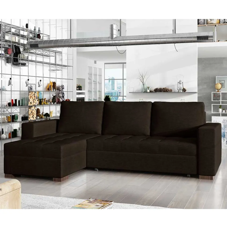 Dreisitzer Schlafcouch in Dunkelbraun Stoff - Fabrizio