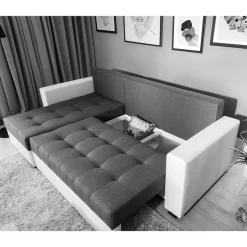 Dreisitzer Schlafcouch in Dunkelbraun Stoff - Fabrizio